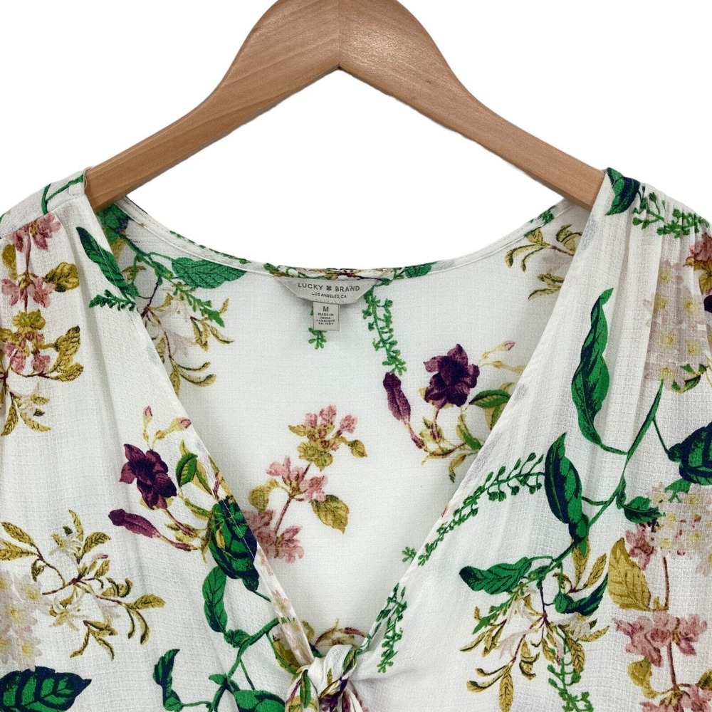Lucky Brand Peplum Top Womens Medium Multi Floral 100% Viscose V Neck Pullover - Picture 8 of 16